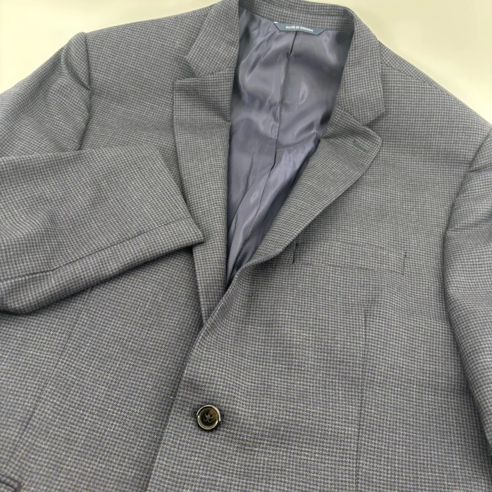 Ralph Lauren Sport Coat Mens 44R Grey Blue 100% Wool Houndstooth Blazer Designer